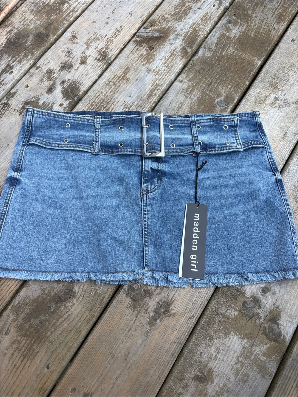 NWT Madden Girl Distressed Blue Denim micro Mini Skirt size XL